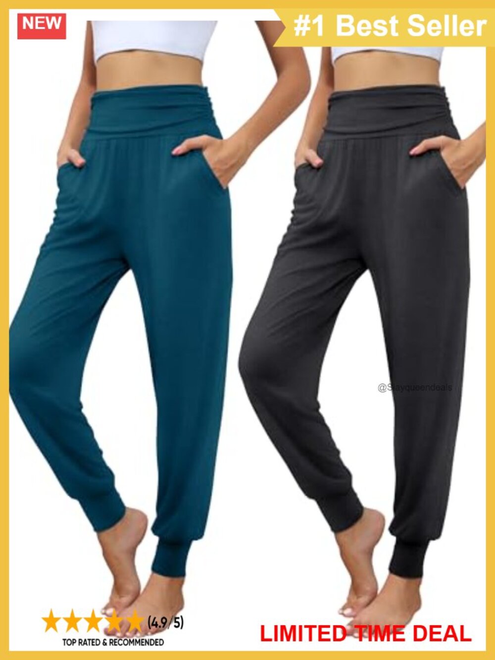 2 Pack Women's Yoga Sweatpants High Waist Tapered Joggers with Pockets